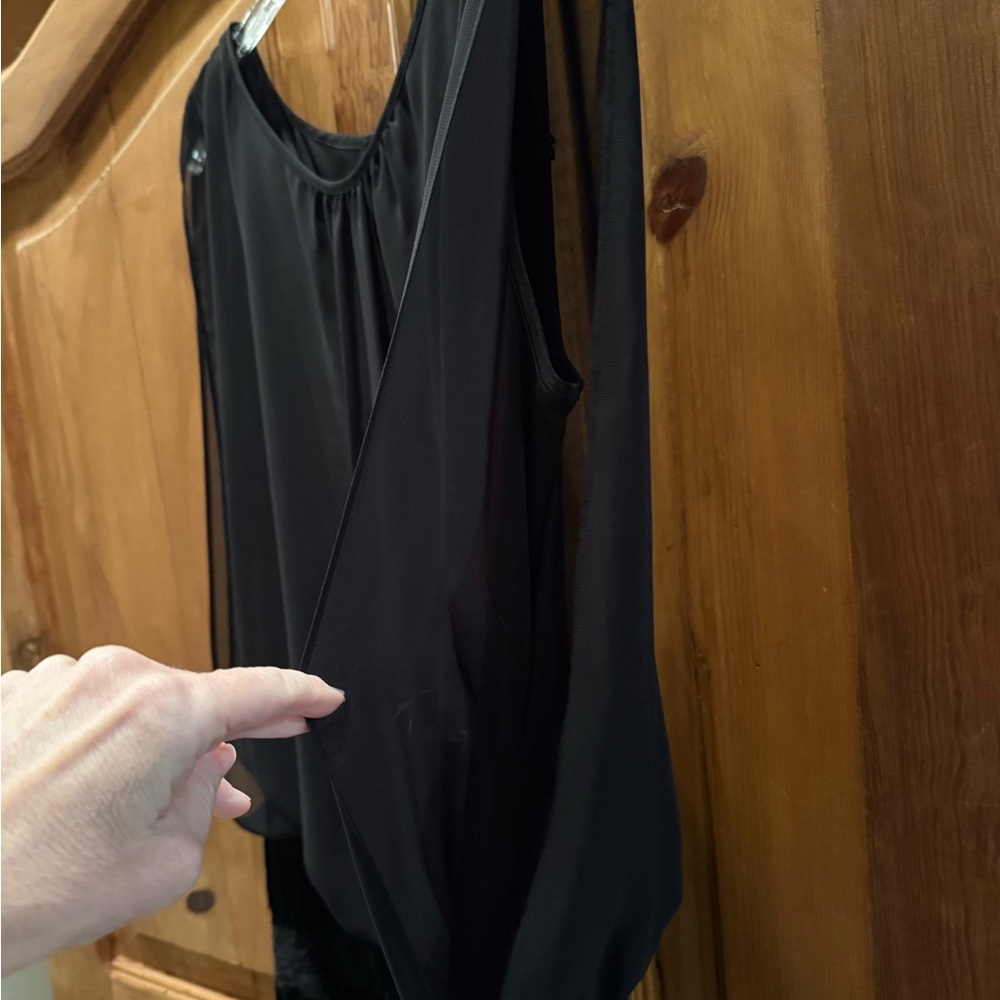 Aidan by Aidan Mattox Black Blouson Fringe Detail Keyhole Dress Size 8 US - Picture 6 of 12